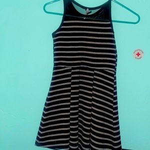 Black and grey striped dress, mesh shoulders